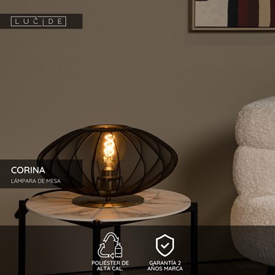 Lucide CORINA - Lámpara de mesa - Ø 40 cm - 1xE27 - Negro